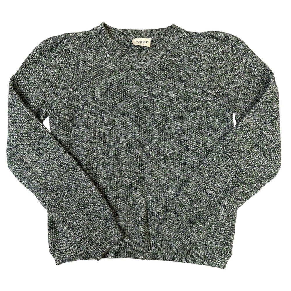 Wrap London Green Blue Organic Cotton Heritage Knit Puff Shoulder Sweater US 4